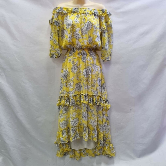 SEED HERITAGE Tiered Frill Yellow Floral Off The Shoulder Maxi Dress - Picture 6 of 9